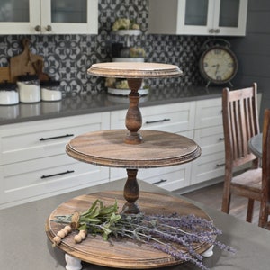 Round Three Tiered Tray...Farmhouse Tray...Triple Riser...Farmhouse Decor Tray...Triple Shelf...Weathered Wood Tray