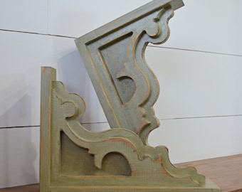 Corbels...Chunky Distressed Set of Corbels...Green Corbels