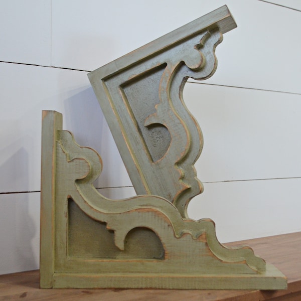 Corbels...Chunky Distressed Set of Corbels...Green Corbels