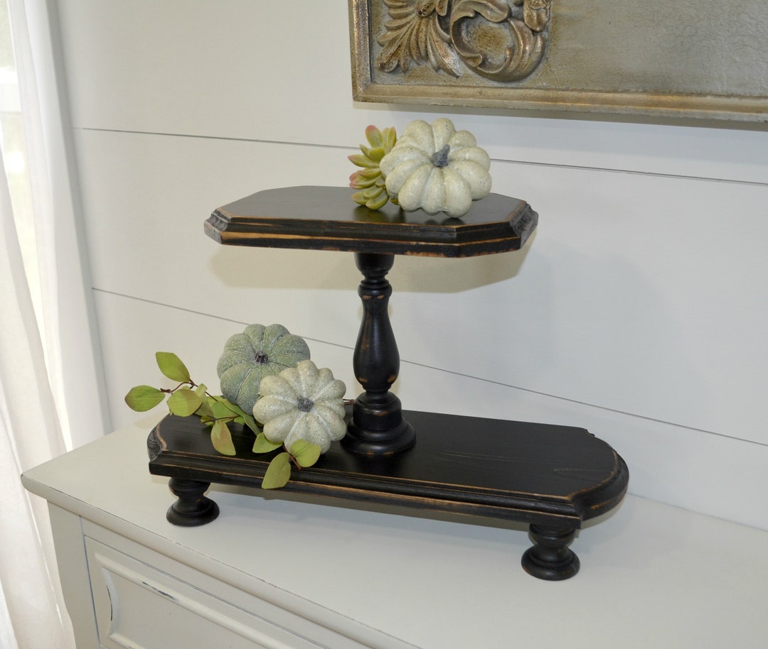 Black Farmhouse Tray...double Tiered Riser...farmhouse Wood Tiered Tray ...