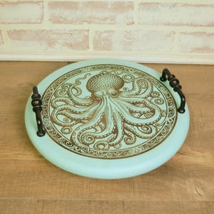 Aqua Octopus Tray: lasergegraveerd stranddecor - 12 inch