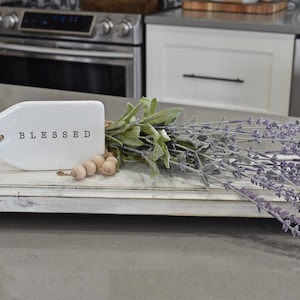 XL Distressed White Riser...Farmhouse Wood Riser...Rectangle Riser...Farmhouse Decor...White Riser with Handles