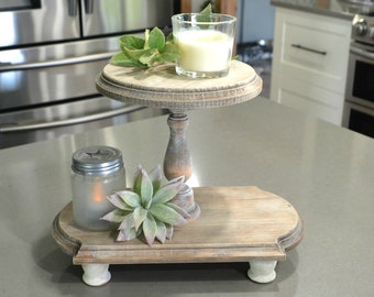 Farmhouse Weathered Wood Double Tiered Tray: Rustic Cupcake Stand