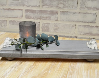 Gray Riser...Farmhouse Wood Riser...Rectangle Riser...Farmhouse Decor...Gray Riser with Handles