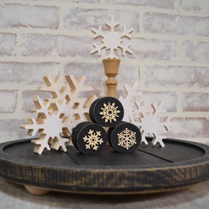 Set of Three Snowflake Blocks...Farmhouse Christmas...Set of Snowflakes...Christmas Decor...Tiered Tray Christmas Decor...Winter Blocks