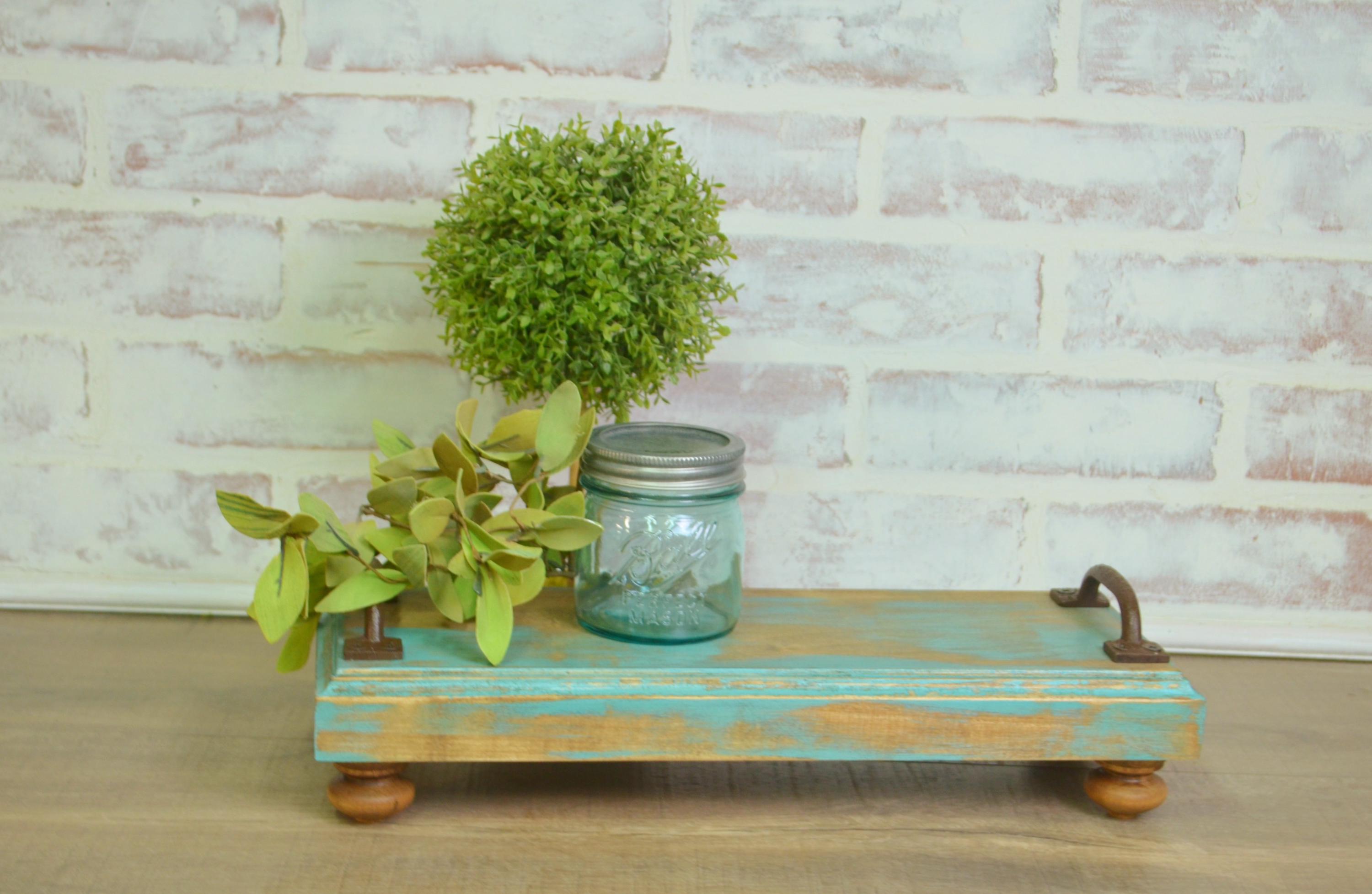 Aqua Farmhouse Wood Riser...wood Tray With Handles...wood Stand ...
