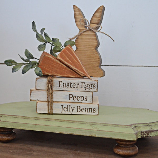 Tiered Tray Decor...Mini Wooden Book Bundle...Easter Tray Decor...Bunny...Carrots...Easter Book Stack...Spring Decor