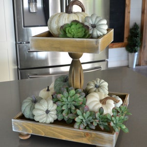 Farmhouse Two Tiered Wood Tray: Distressed Harvest Decor