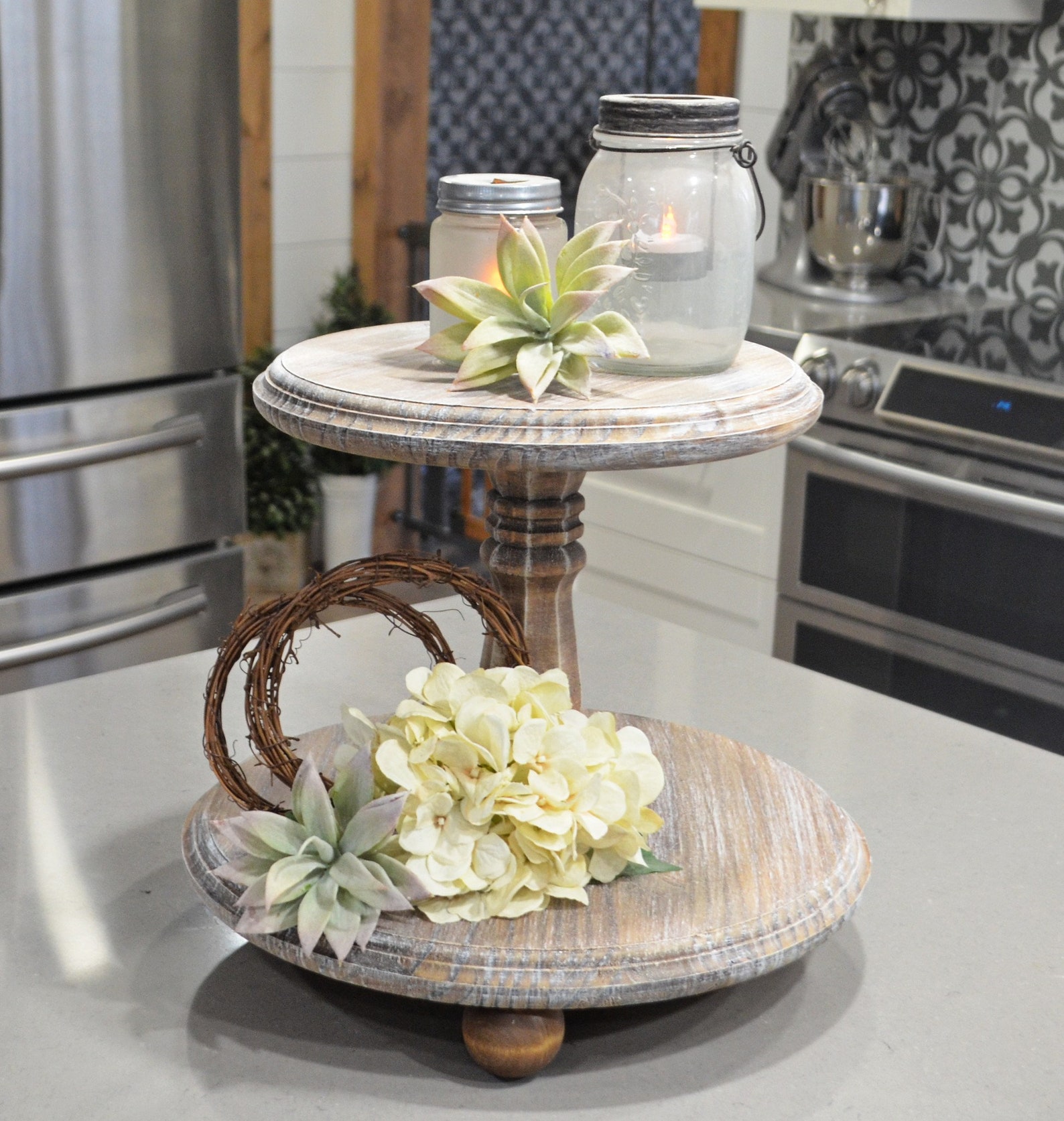 Double Tiered Wood Tray...yellow Tray...two Tiered Etsy