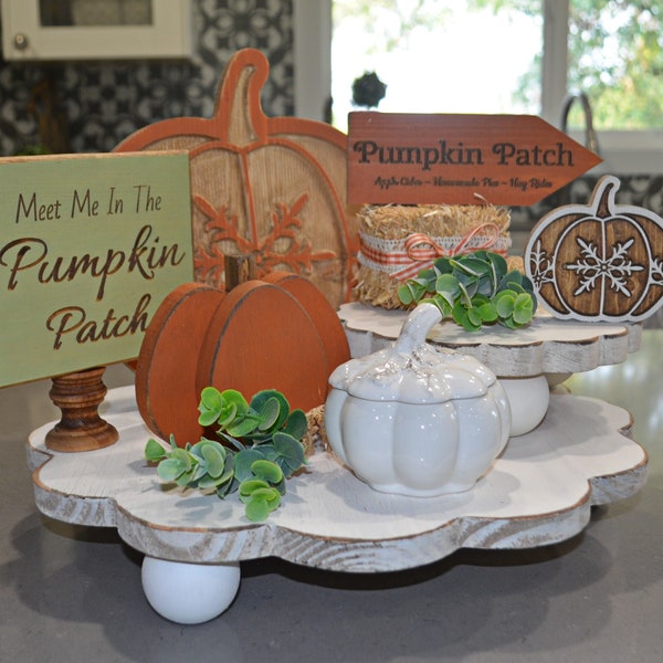 Pumpkin Patch Tiered Tray Decor...Mini Pumpkins...Pumpkin Riser...Engraved Pumpkin... Fall Tiered Tray Decor...Harvest Decor