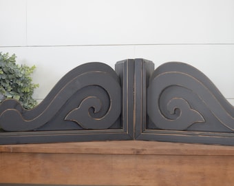 Free Shipping...XL Chunky Distressed Set of Corbels...Black Distressed Corbels...Extra Large Farmhouse Corbels
