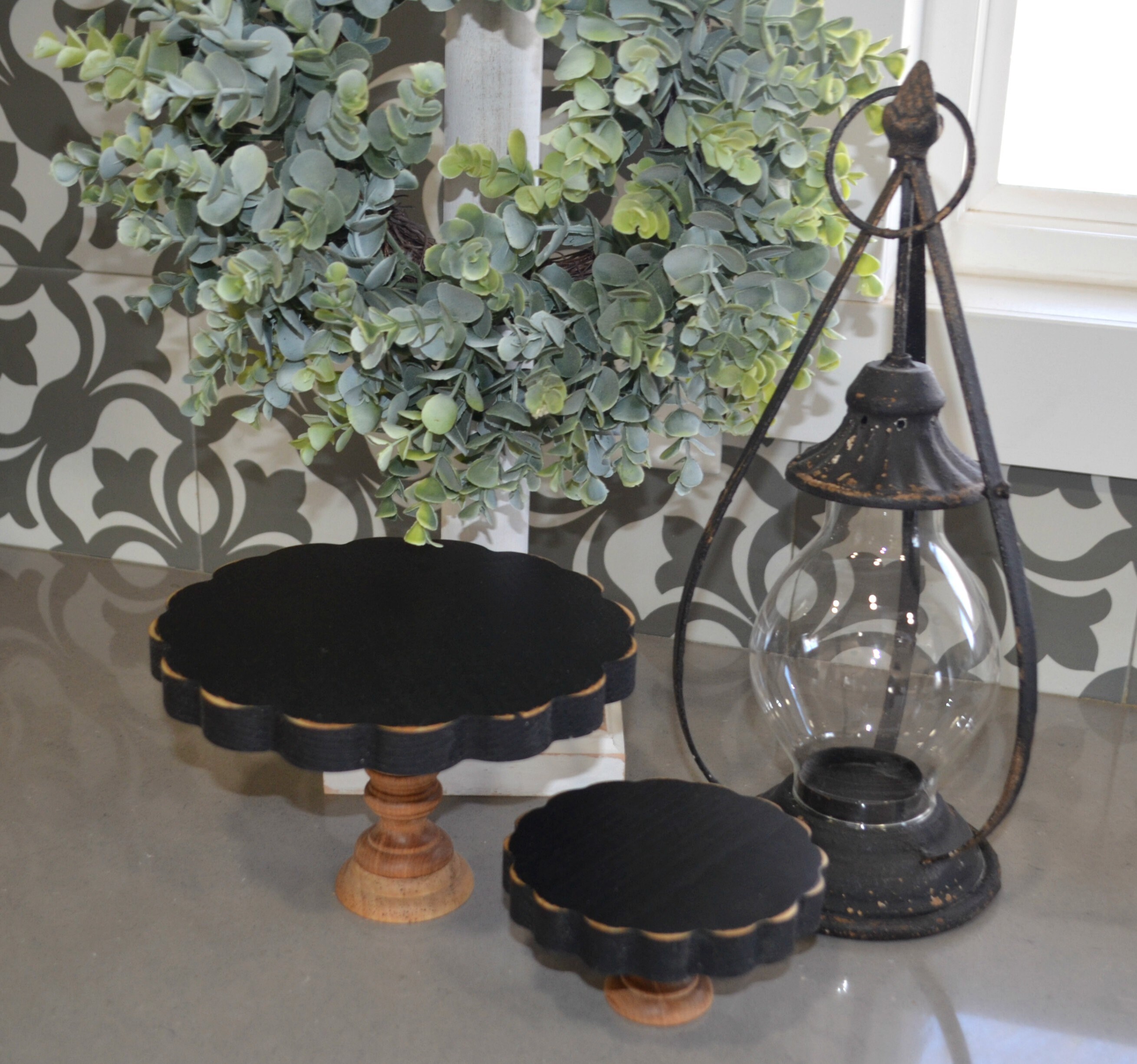 Set of Two Black Scalloped Edge Risers...wood Stands...farmhouse Wood ...