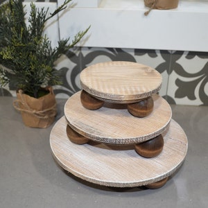 Set of Three Round Risers...farmhouse Riser Stands...weathered Wood ...