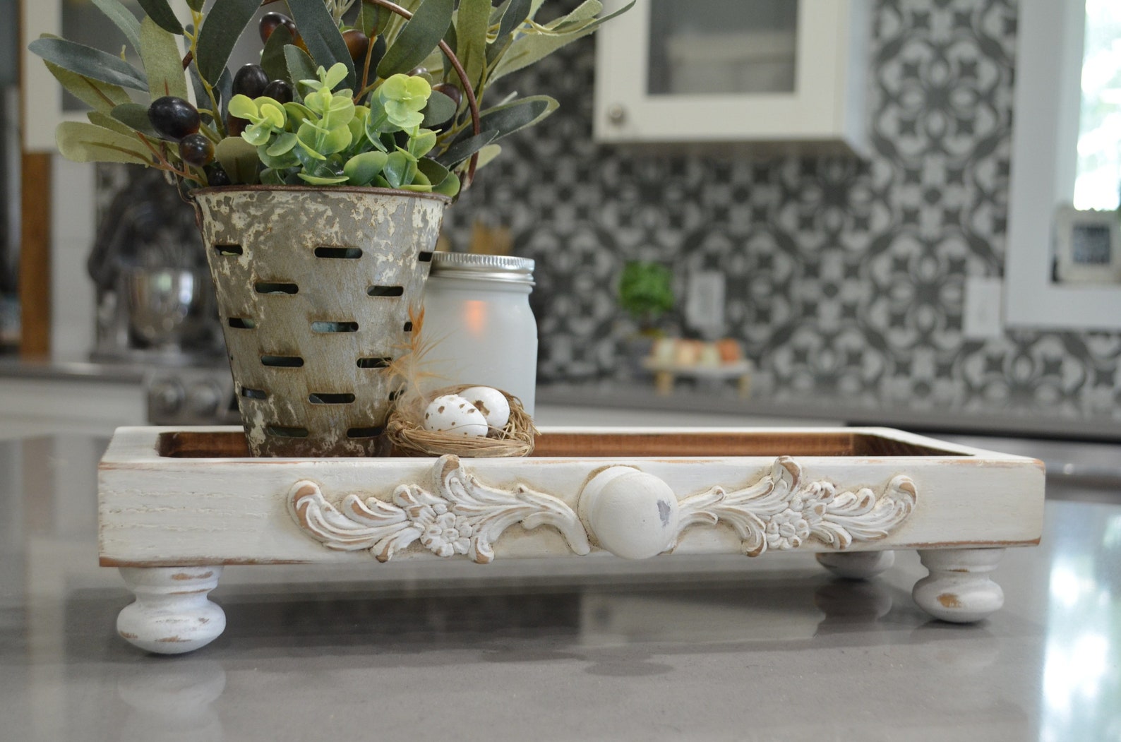 Distressed Antique White Riser...farmhouse Wood Riser...rectangle Riser ...