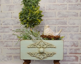 Handmade French Country Decorative Box: Mint Green Rustic Farmhouse Caddy