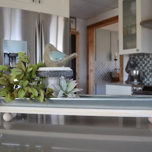 Handmade Distressed Wood Riser with Galvanized Tray: Farmhouse Decor Set