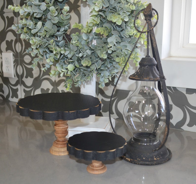 Set of Two Black Scalloped Edge Risers...wood Stands...farmhouse Wood ...