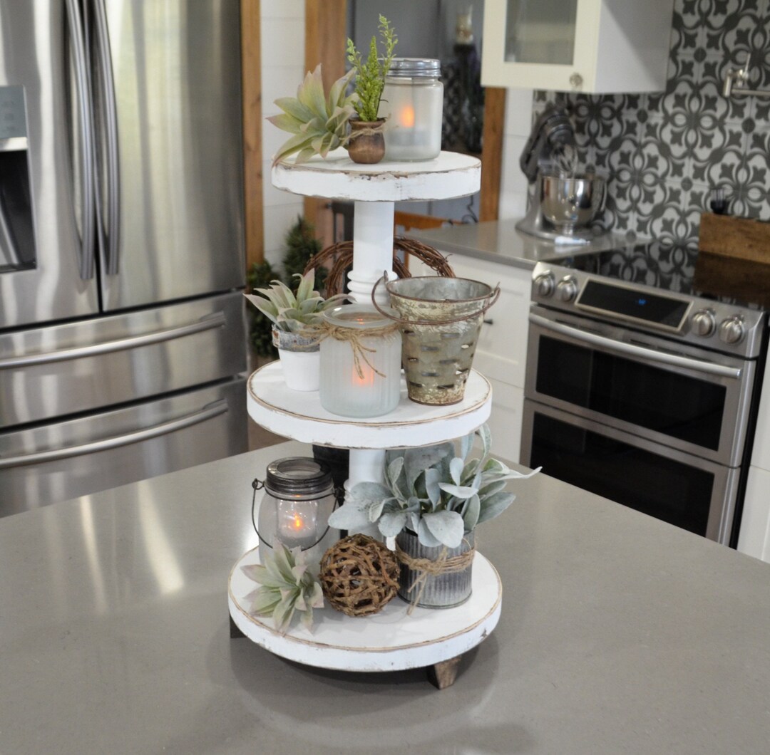 White Farmhouse Three Tiered Tray...triple Riser...farmhouse Tray ...