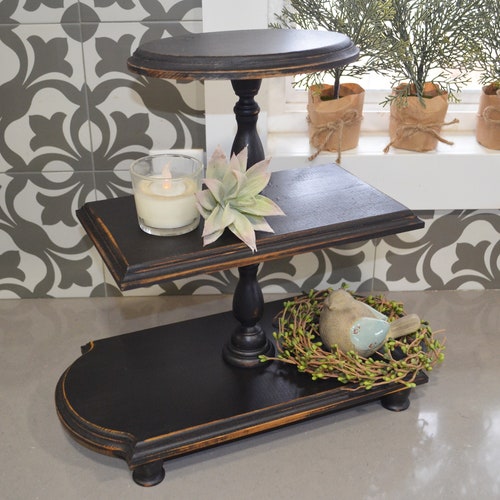 Farmhouse Triple Tray...black Distressed Riser...tiered Etsy