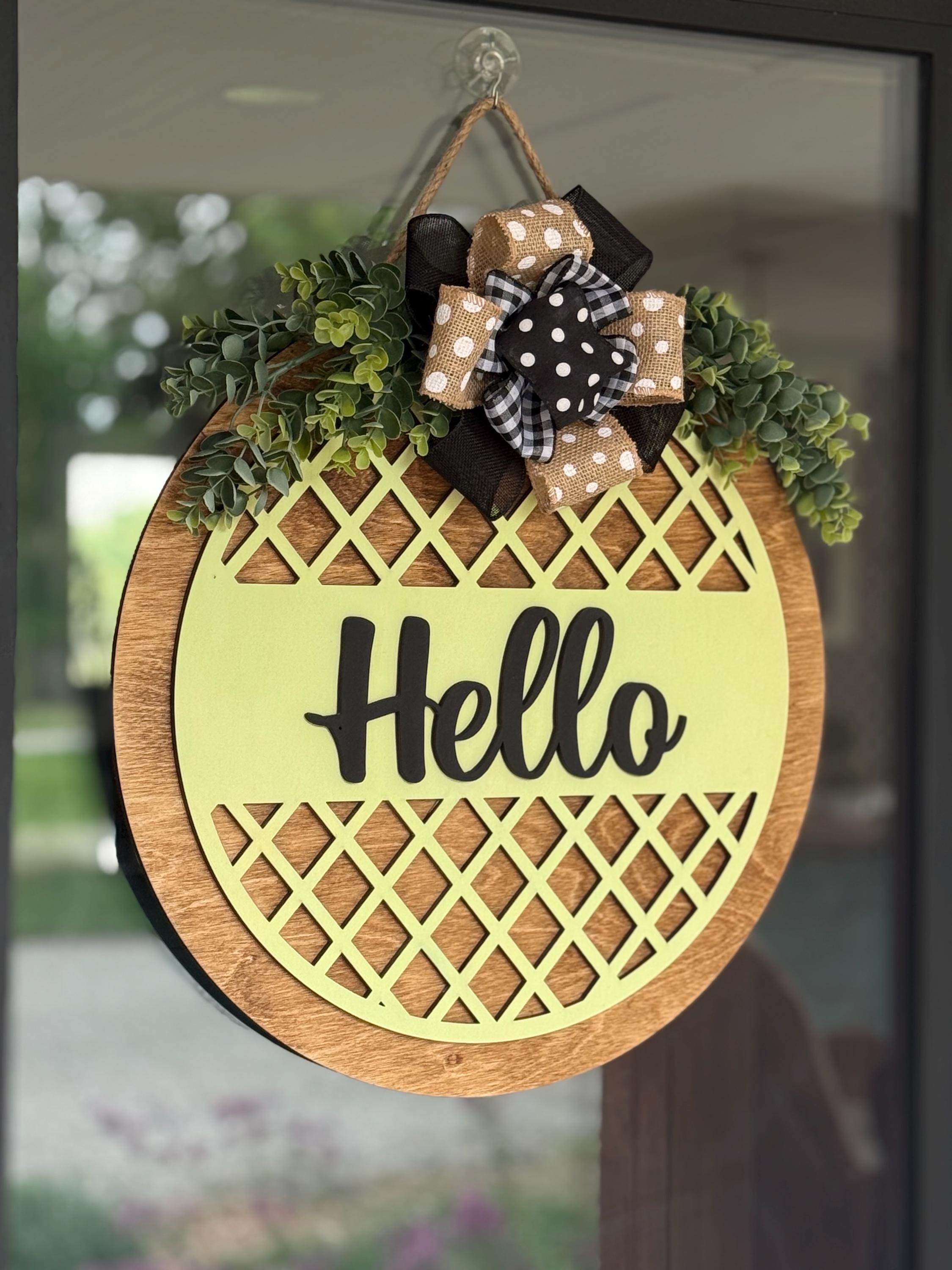 Door Hanger...wood Door Hanger...front Door Decor...hello Wreath ...