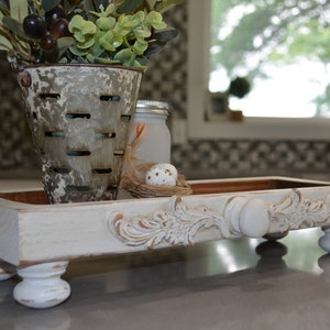 Distressed Antique White Riser...Farmhouse Wood Riser...Rectangle Riser...Farmhouse Decor