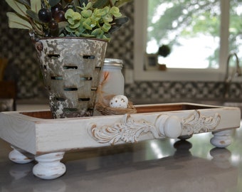 Distressed Antique White Riser...Farmhouse Wood Riser...Rectangle Riser...Farmhouse Decor