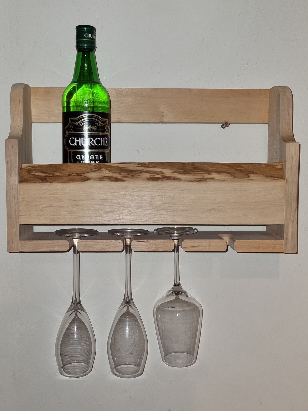 Floating Home Bar/ Wine or Spirit Rack- Reclaimed Solid Birch Live Edge ...
