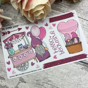 Valentines Love Cart - Hot Air baloon Gonk / Gnome - Planner Stickers | Journalling / Bullet Journal (TGS0286)