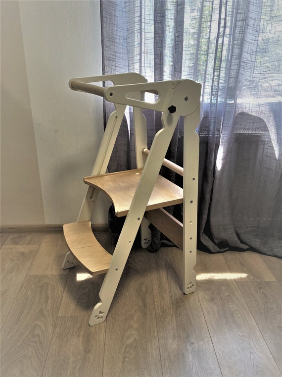 Montessori Kitchenr Learning Kitchen Stool Kitchen assistant tower. Height adjustable. Foldable kitchen tower. Kid's first birthday