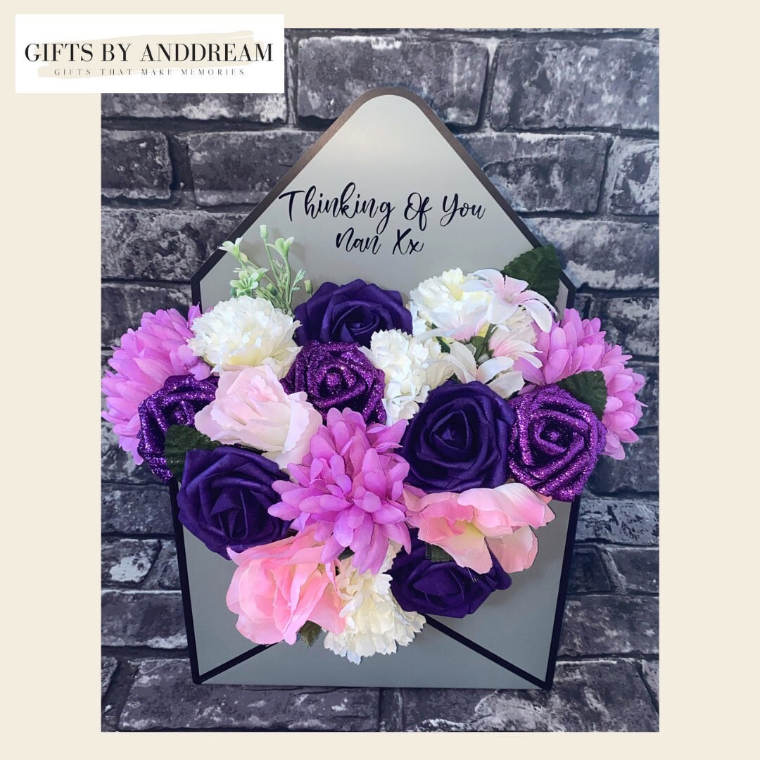 Artificial flower boxes Envelope flower box Personalised Etsy