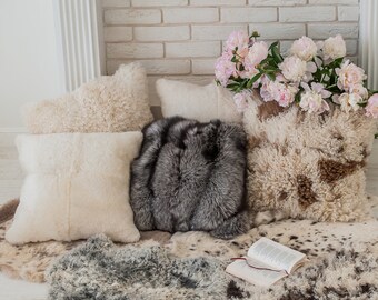 Natural Sheepskin Fur Pillow Mocans 50cmx50cm