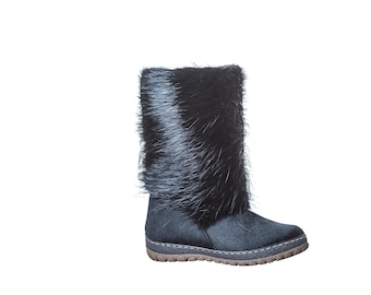 Oypu Pelzstiefel für Frauen, Mukluks, Yeti Stiefel, Eskimo Stiefel, lange Stiefel, Mukluk Stiefel, Freundin Geschenk, pelzige Schneestiefel