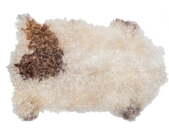 Natural color Genuine Sheepskin 100%  Sheepskin Rug - Curly Fur Rug - Natural Sheepskin - Ivory Brown Sheepskin | Small Sheepskin