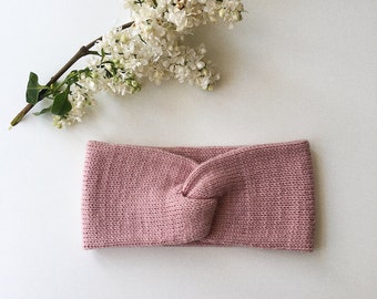 Pink wool knit headband for woman, knit ear warmer,soft merino wool turban, hand knit headband, handmade woman’s turban, twisted  head wrap