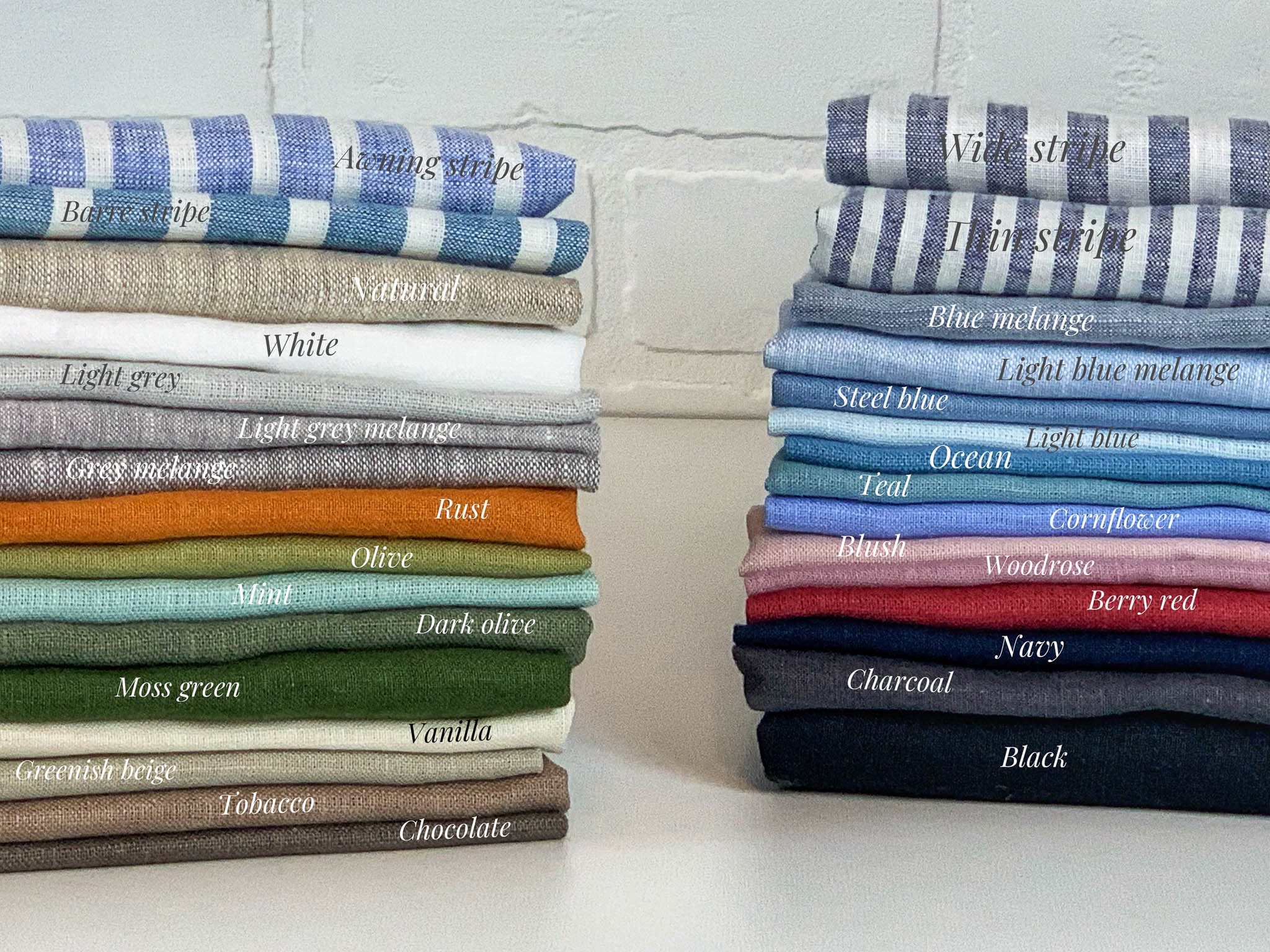 Heavy Linen Christmas Tea Towels Various Stripes. Washed Linen
