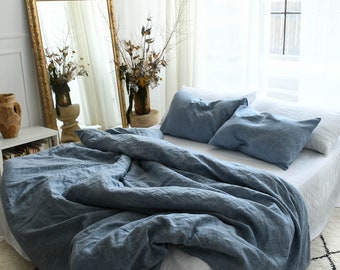Linen Duvet Cover in Blue Melange. Washed linen bedding. Rustic linen. Natural linen bedding.
