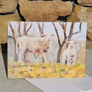 Carte de voeux beaux-arts - carte « Moutons au sommet d'une colline »