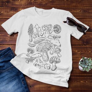 MUSHROOMS SHIRT / Mushrooms Art - Sketch / Magic Mushrooms, Mushrooms Gifts - Clothing - Tshirt, Vintage Mushrooms