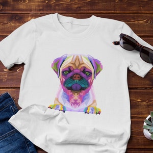 POP ART PUG Shirt / Pug Lover Gift / Pet Artwork, Dog Owner T-shirts, Colorful Dog