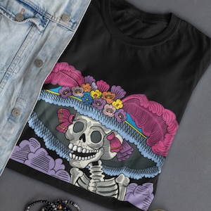 COLORFUL CATRINA SHIRT / Mexican Folk Art / Sugar Skull, Skeleton, Day of the Dead, Día de los Muertos