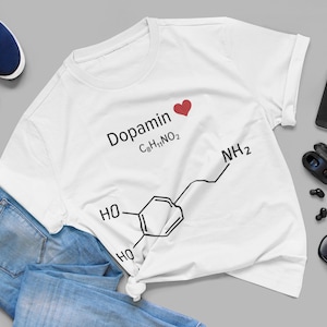 CAMISETA MOLÉCULA DOPAMINA / Regalos de Química / Camiseta Biología, Regalos Amantes de la Ciencia, Arte Molecular, Camiseta Positiva