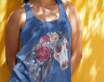 WATERCOLOR HORSE Women's Tank Top / Horse Portrait / Sugar Skull Animals, Cowgirl T-shirt