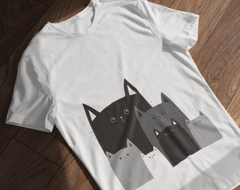 おもしろ猫シャツ / 猫Tシャツ - 猫アート / 猫好きへのギフト、猫パパシャツ、猫をテーマにしたギフト、動物シャツ