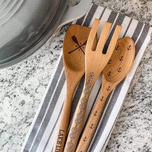Engraved Wooden Utensil Set, Cooking Gifts for Her, Housewarming Gift, Christmas Gift, Unique Holiday Gift, Bridal Shower Gift