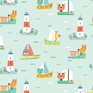 Summer Fun - Dashwood Studio Fabric - Blue Nautical Animal Print Fabric - Quilting Cotton, Patchwork Cotton, 100% Cotton