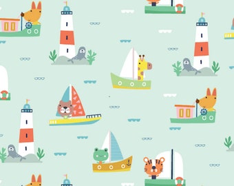 Summer Fun - Dashwood Studio Stof - Blauwe Nautische Animal Print Stof - Quilten Katoen, Patchwork Katoen, 100% Katoen
