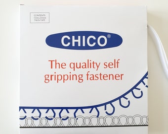Vit 20 mm kardborreband - Chico självhäftande fästband - fastsydd med kardborreband
