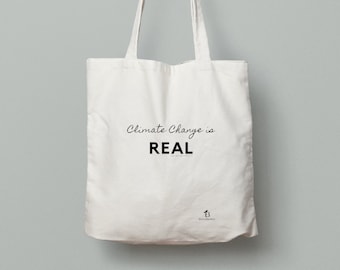 Climate Change is Real, Cotton Canvas Tote Bag with Pocket, Shoulder Bag, Reusable shopping Bag, Market Bag, Student Bag, Zerowaste Gift