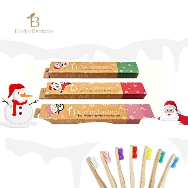 Christmas 2023, Bamboo Toothbrush, Soft /Medium Bristles for Kids & Adults, Xmas Stocking Filler, Eco-Friendly Wooden Toothbrush, Vegan Gift