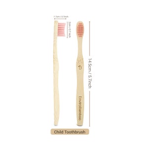 Kids Bamboo Toothbrush, Eco Friendly, Natural Wooden Toothbrushes with Soft BPA-Free Bristles, Pink, Green, Blue, Purple, Yellow, Vegan Gift Pink